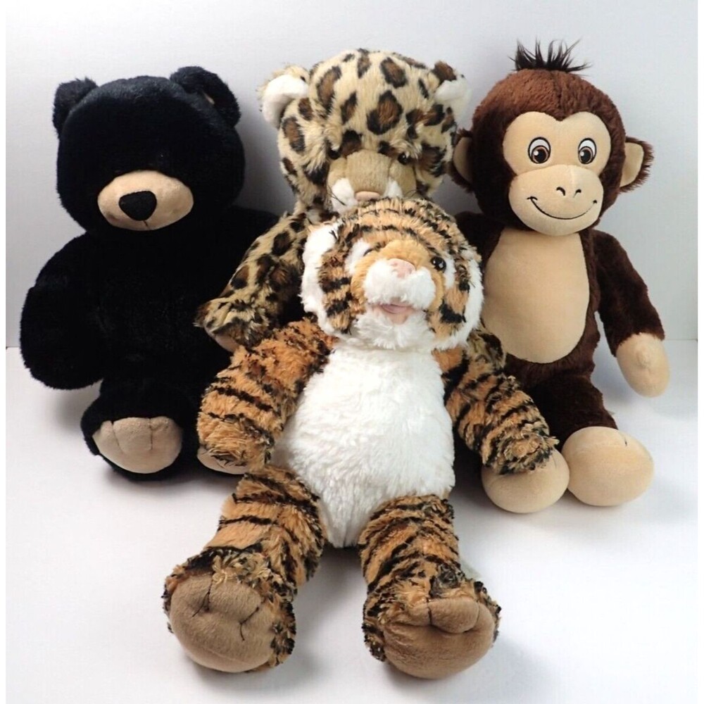 BUILD-A-BEAR Safari Zoo Animal Lot of 4 Monkey with Sound Bear Cheetah Tiger